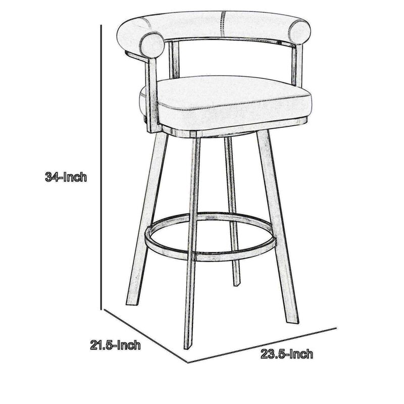 Gini 26 Inch Swivel Counter Stool, Round Back, Chrome, White Faux Leather - Benzara