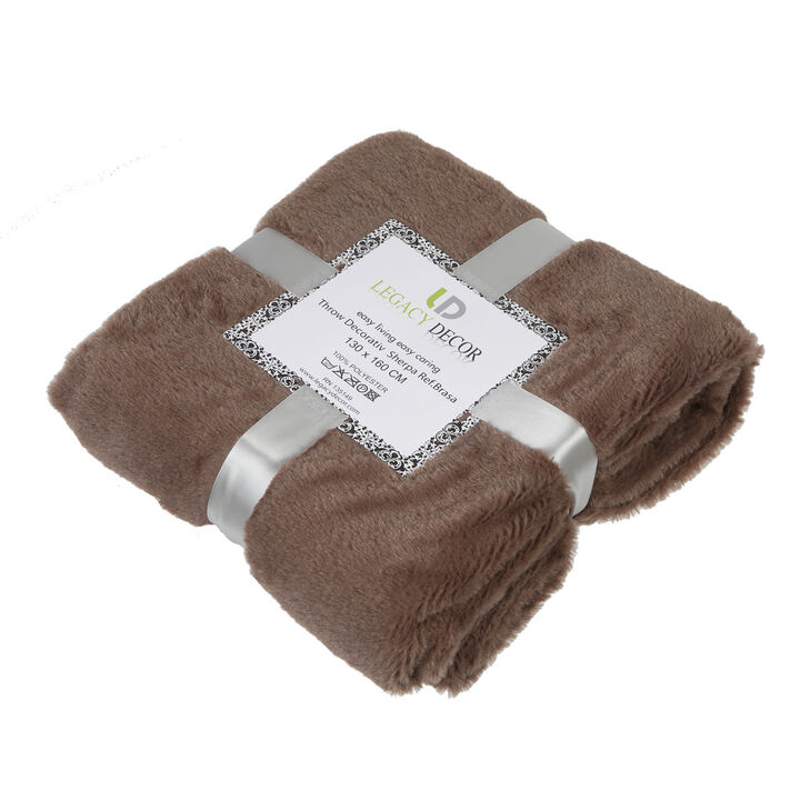 Legacy Decor Luxurious Soft Velour Fleece Throw with Super Ultra Soft Faux Fur on Backside Blanket 49”x 73” White Color