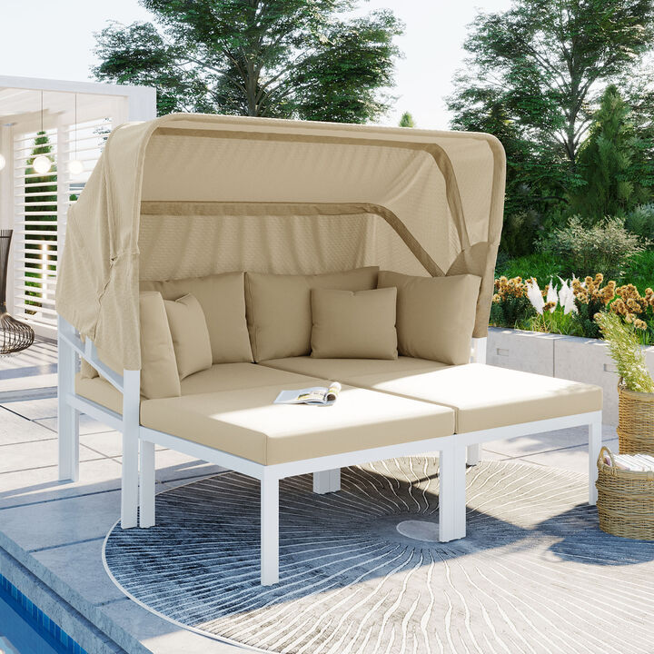 Merax Outdoor Patio Daybed with Retractable Canopy