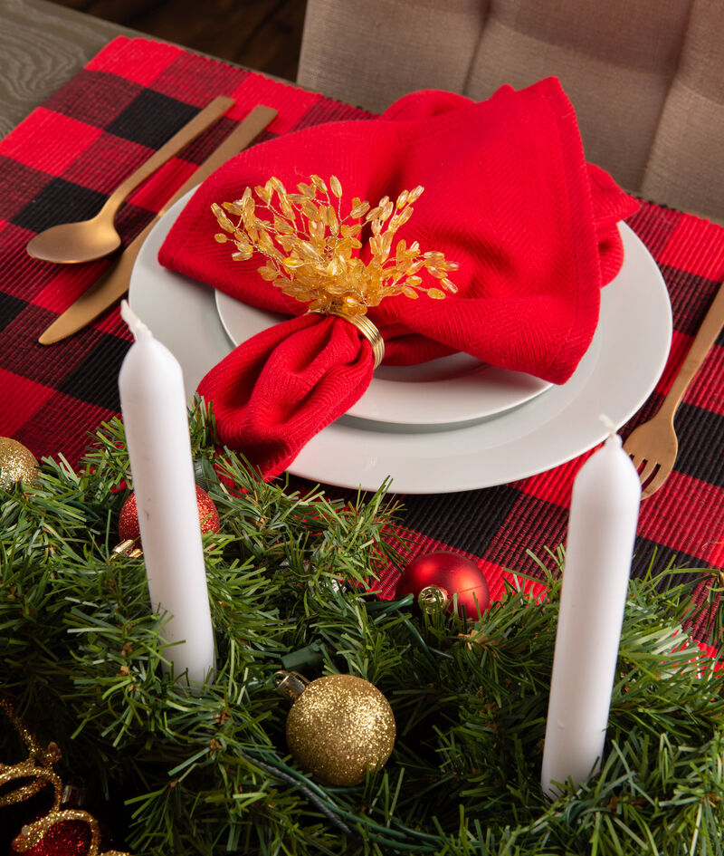 Set of 6 Red and Black Buffalo Rectangular Checkered Placemat  19"