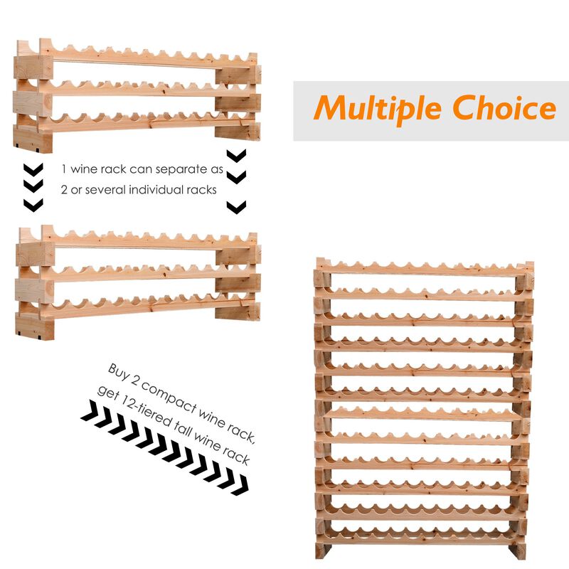 Cellar-Ready Wine Storage: 72-Bottle Stackable Natural Wood Rack