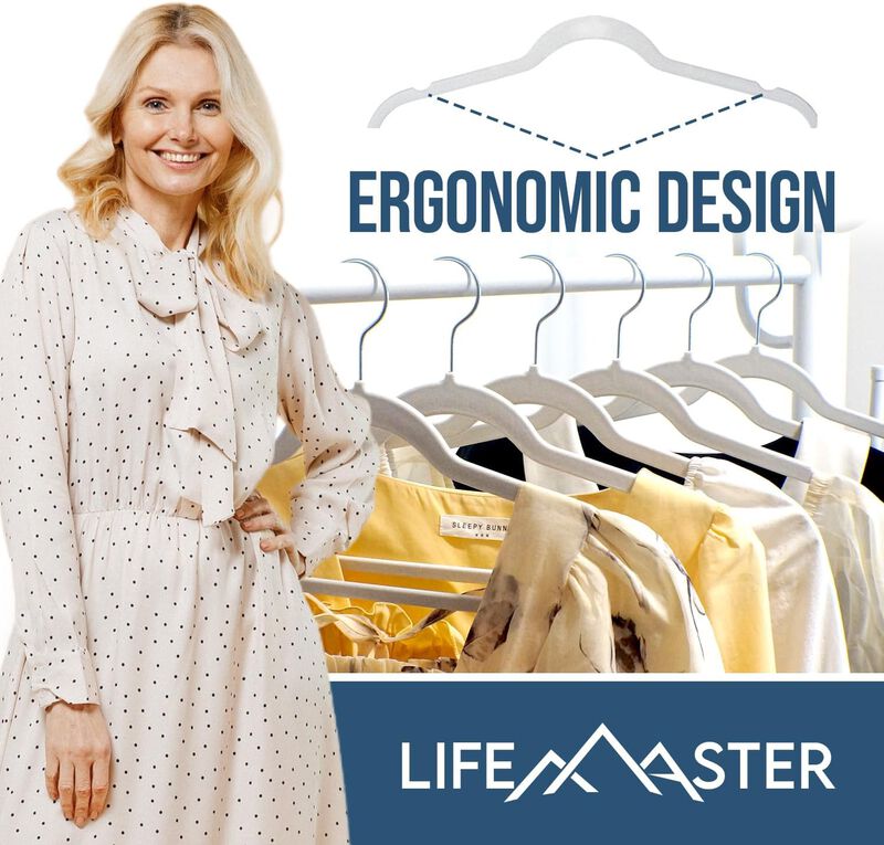 Velvet Clothes Hanger – with 360 Degree Swivel Hook and Non-Slip Shoulder Notch, Holds Up to 10 lbs, Heavy Duty Hanger Set, for Organizing Suit, Dress, Coat, and Clothes, Pack of 5, White