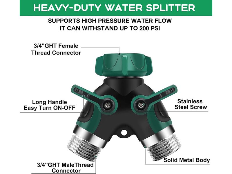 LANPOWAE Garden Hose Splitter 2 Way, 3/4" Y Water Hose Splitter with Comfort Rubber Long Handle