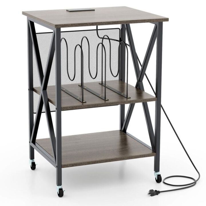 Hivvago Mid-Century Record Player Stand with Built-in Charging Station