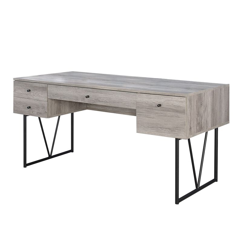Chic Atelier Writing Desk 4 Drawer, Driftwood Gray-Benzara