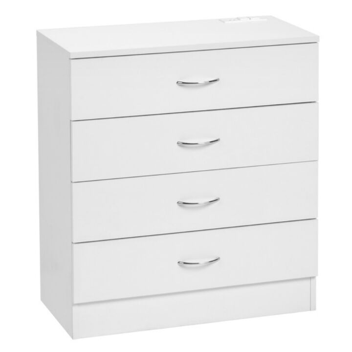 Wood 4-Drawer Nightstand with USB Ports & Outlet, Simple Storage Dresser for Bedroom