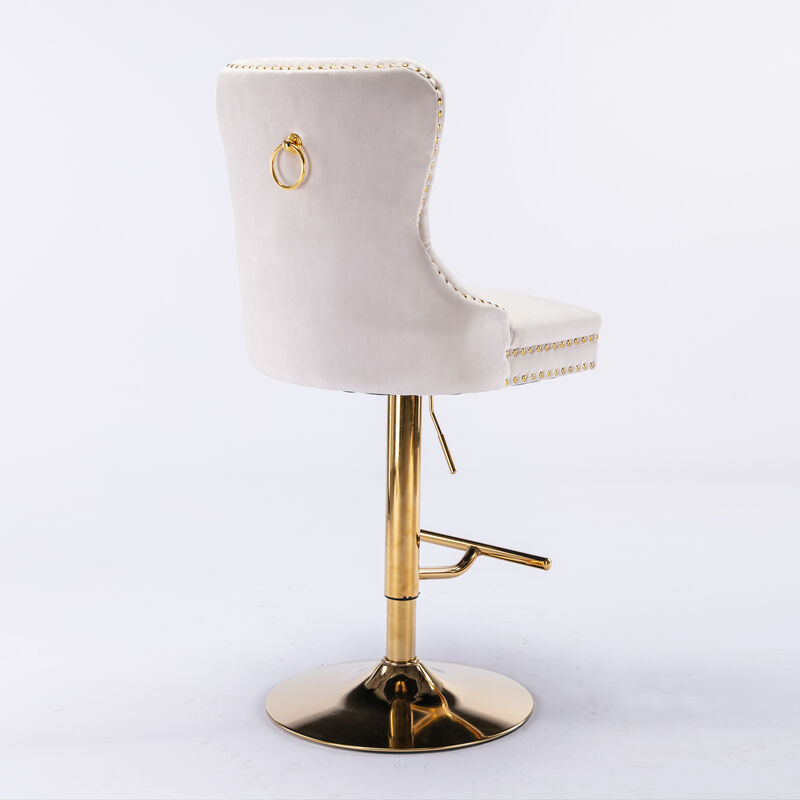 Thick Golden Swivel Velvet Barstools Adjusatble Seat Height From 27-35 Inch