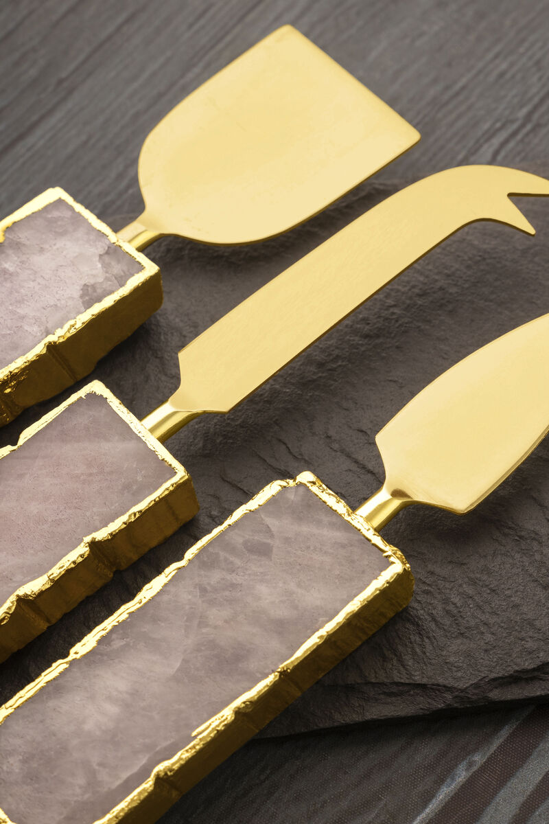Brittany Rose Quartz Cheese Knives, Set of 3