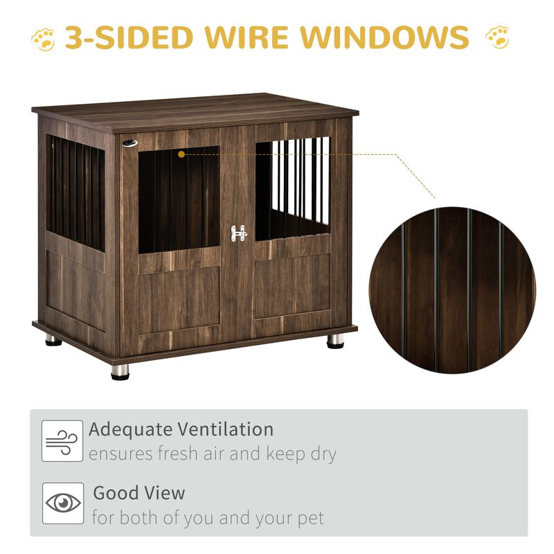 Brown Decorative Kennel: Wooden End Table Dog Crate for Small Pets