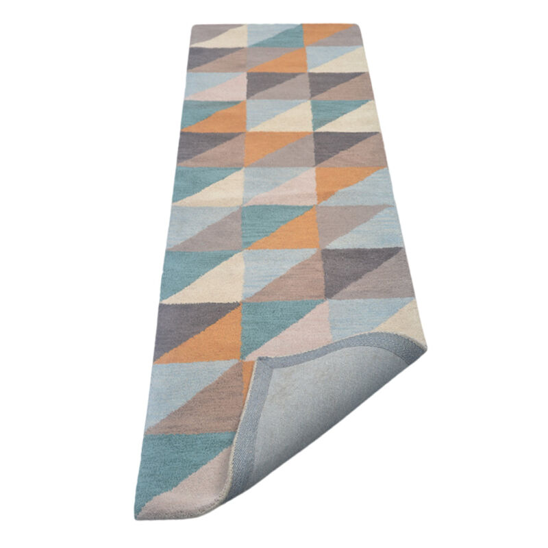 RUGSOTIC CARPETS HAND TUFTED WOOL ECO-FRIENDLY AREA RUGS  - 2'6''x6', Runner Shape, Multicolor, Geometric Modern Design, High Pile Thick Handmade Area Rugs for Living Room, Bed Room (K00547)