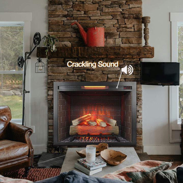 Mondawe 33 Inch Infrared Electric Fireplace Insert, Touch Panel Home Decor Heater, Smokeless Firebox With Cracking Sound