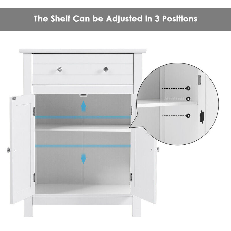 Costway Bathroom Storage Cabinet Free Standing Large Drawer W/Adjustable Shelf White