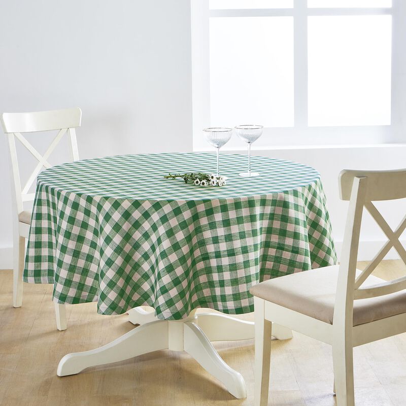 Solino Home 100% Pure Linen Round Tablecloth |Morgan Check