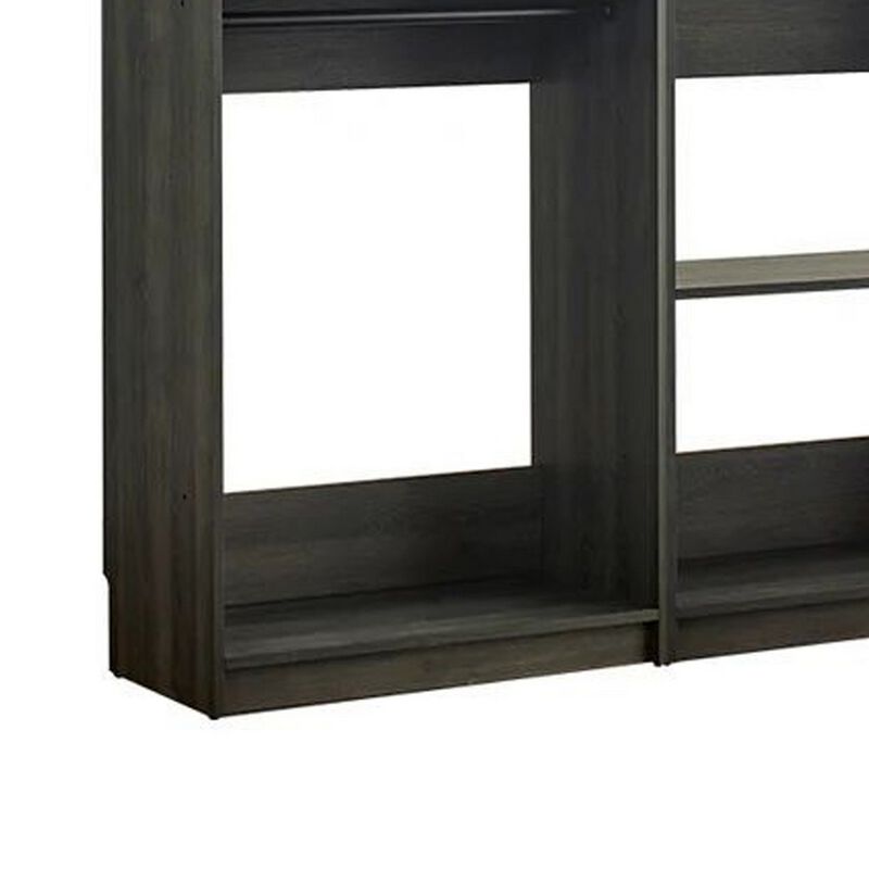 Dee Modular Closet System, 4 Clothing Racks, 2 Drawers, Dark Gray Wood - Benzara