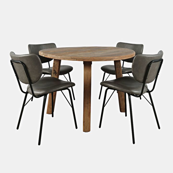 Jofran Reclamation Five Piece Round Rustic Reclaimed Solid Wood Round Dining Set