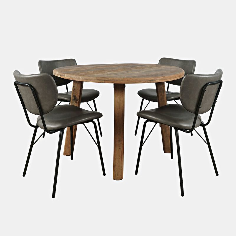 Jofran Reclamation Five Piece Round Rustic Reclaimed Solid Wood Round Dining Set