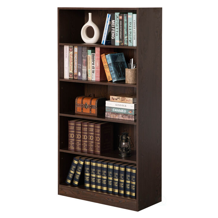 Freestanding Classic Wooden Display Bookshelf, Floor Standing Bookcase, with 5 Open Display Shelves, White