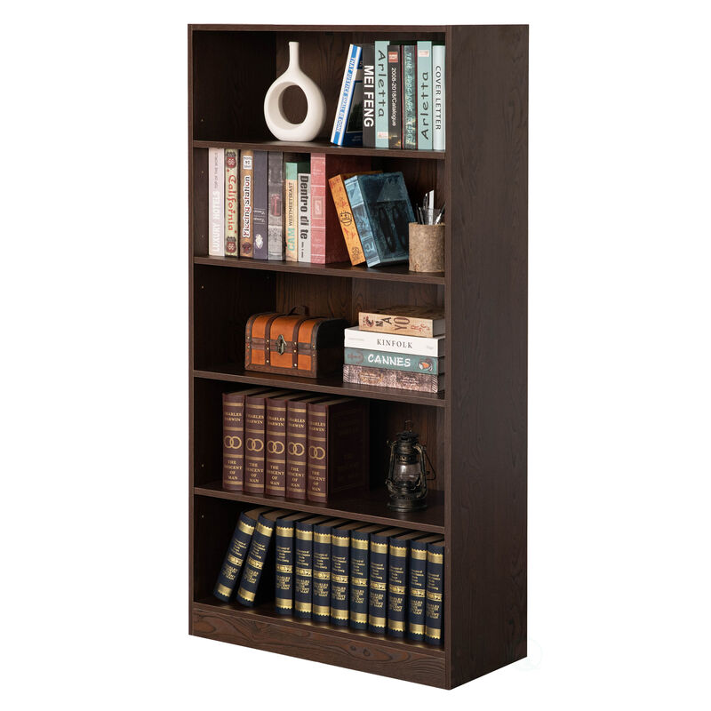 Freestanding Classic Wooden Display Bookshelf, Floor Standing Bookcase, with 5 Open Display Shelves, White