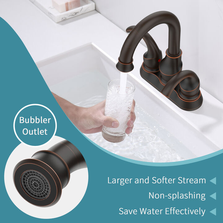 Oil Rubbed Bronze Bathroom Faucet,  Centerset 2-Handle Vanity Sink with 360° Swivel Spout & Drain