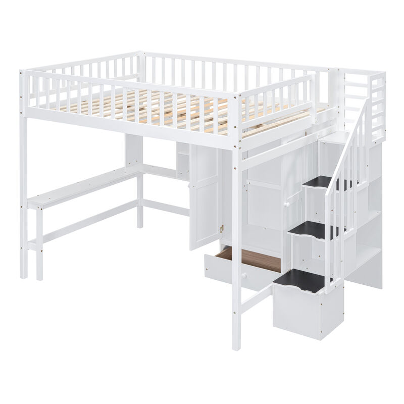 Merax Loft Bed with Desk and Wardrobe
