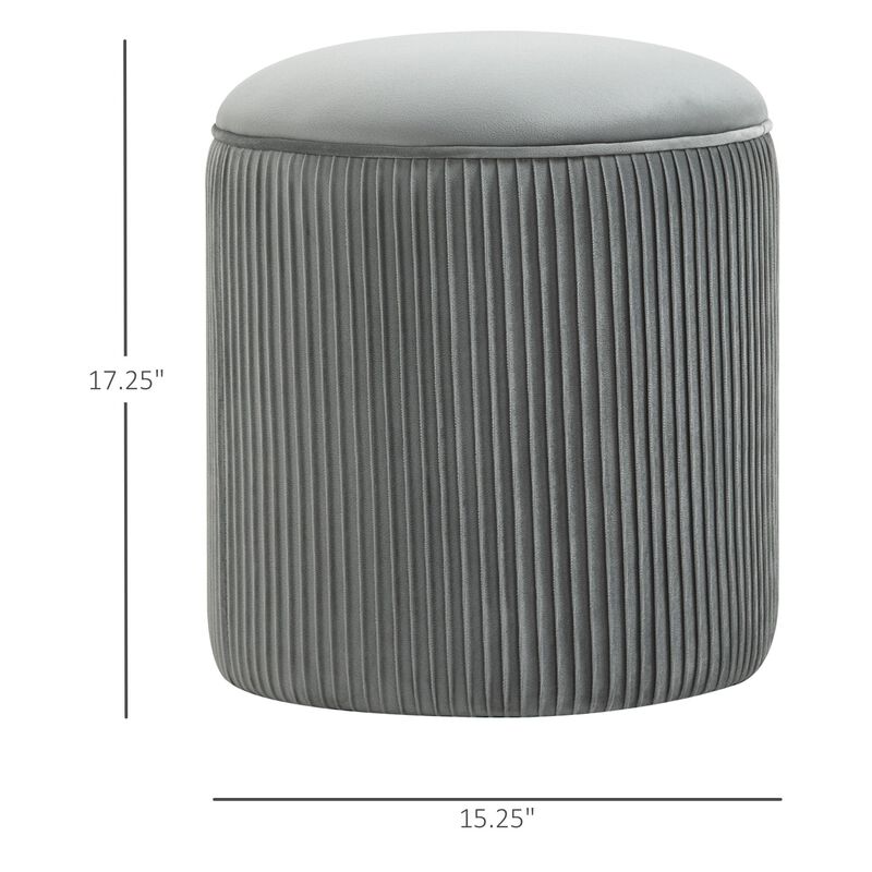 Gray Compact Ottoman: 15" Small Padded Foot Stool with Wrinkle Fabric