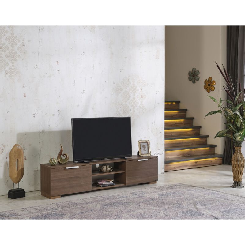 Store April Mid Century Modern TV Stand 2 Door Cabinets 2 Shelves 66 Inch TV Unit
