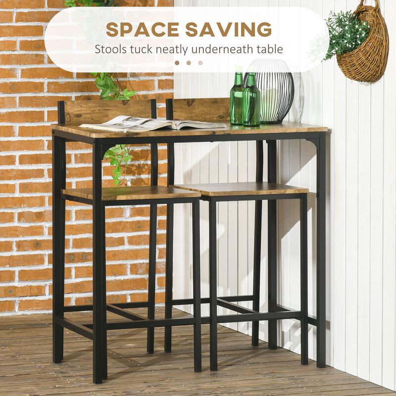 Industrial 3-Piece Pub Set: Counter Height, Rustic Brown, Space-Saving