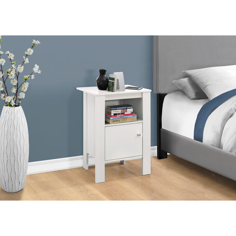 Monarch Specialties I 2137 Accent Table, Side, End, Nightstand, Lamp, Storage, Living Room, Bedroom, Laminate, White, Transitional