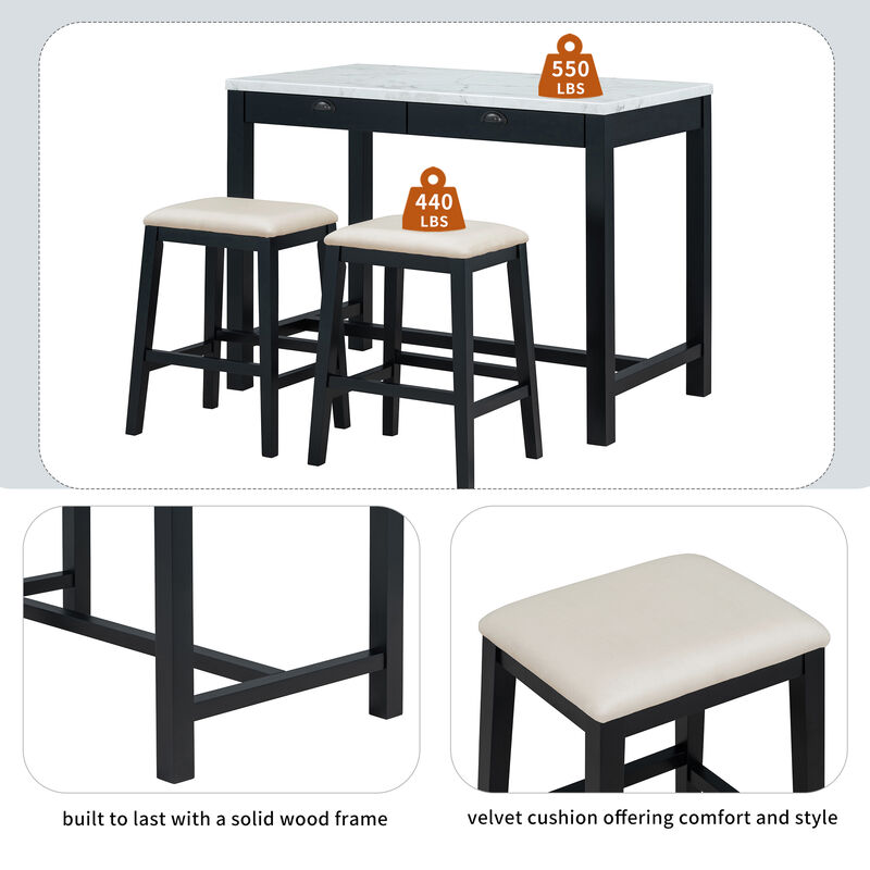 Merax 3-Piece Modern  Versatile Bar Table Stools Dining Set