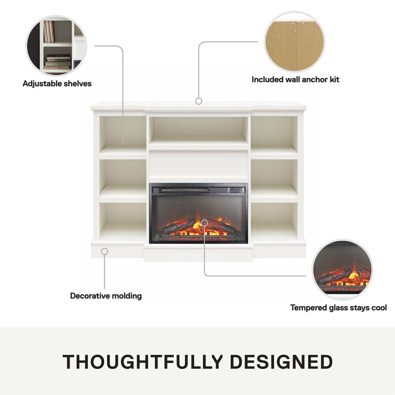 Liam Mantel With Electric Fireplace Space Heater, White
