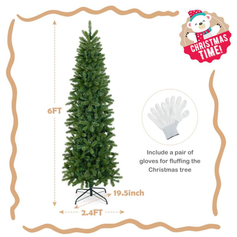 Hivvago 6 Feet Pre-Lit Artificial Christmas Pencil Tree with 648 PVC PE Branch Tips