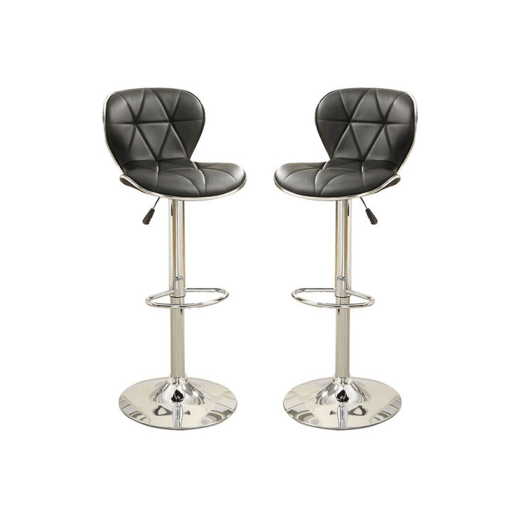 Set Of 2 Adjustable Black PU Bar Stools, Chrome