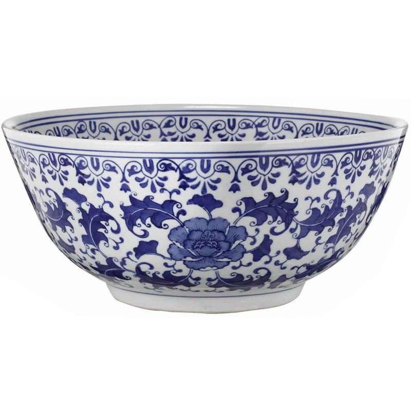 Round Ceramic Bowl with Floral Print, Set of 2, Blue And White, - Benzara