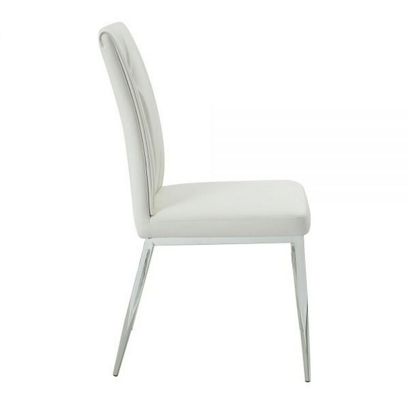 Kami 22 Inch Dining Chair, Set of 2, Tufted Backrest, Beige and Chrome - Benzara