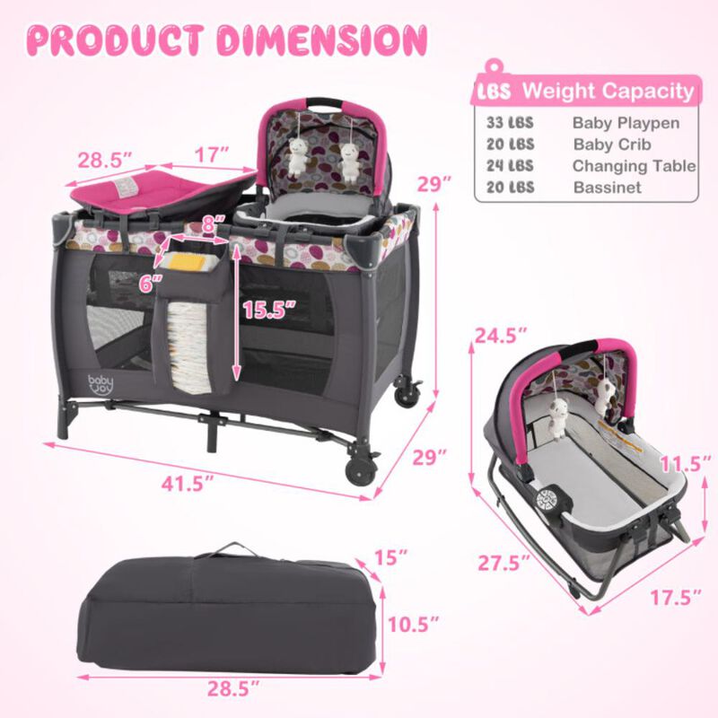 Hivvago 4-in-1 Convertible Portable Baby Playard Newborn Napper with Music and Toys