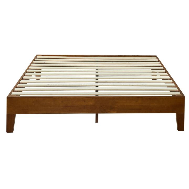 Low Profile Wooden Platform Bed Frame with Slats for Modern Bedrooms