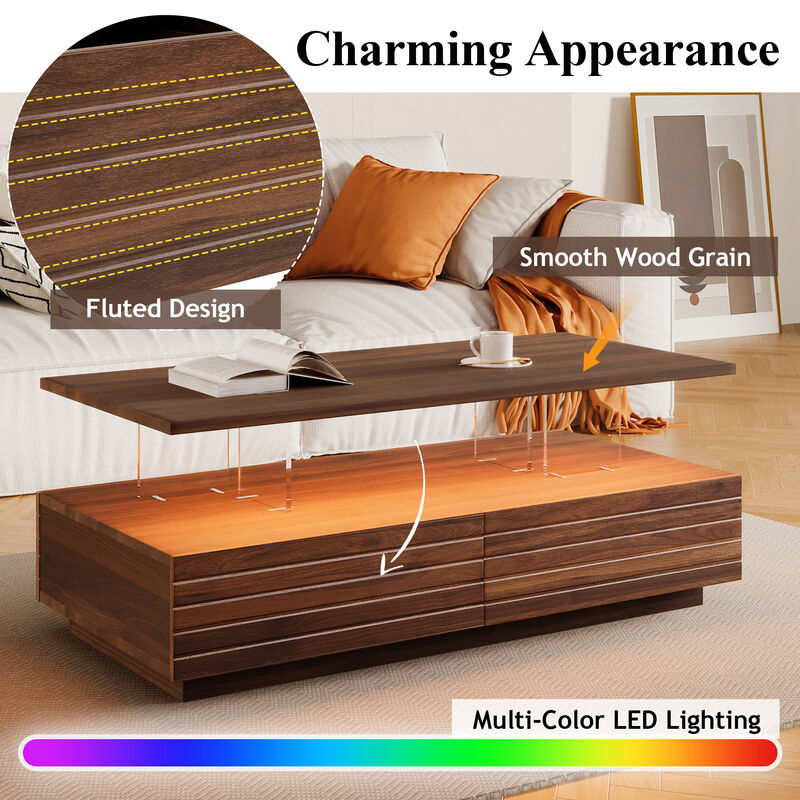 Merax Modern Rectangular Coffee Table with LED Lights