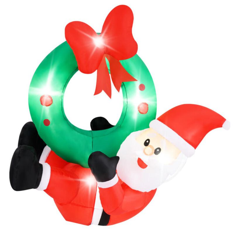 Hivvago 4 ft Inflatable Santa Claus Wreath with Red Bow and 5 LED Lights