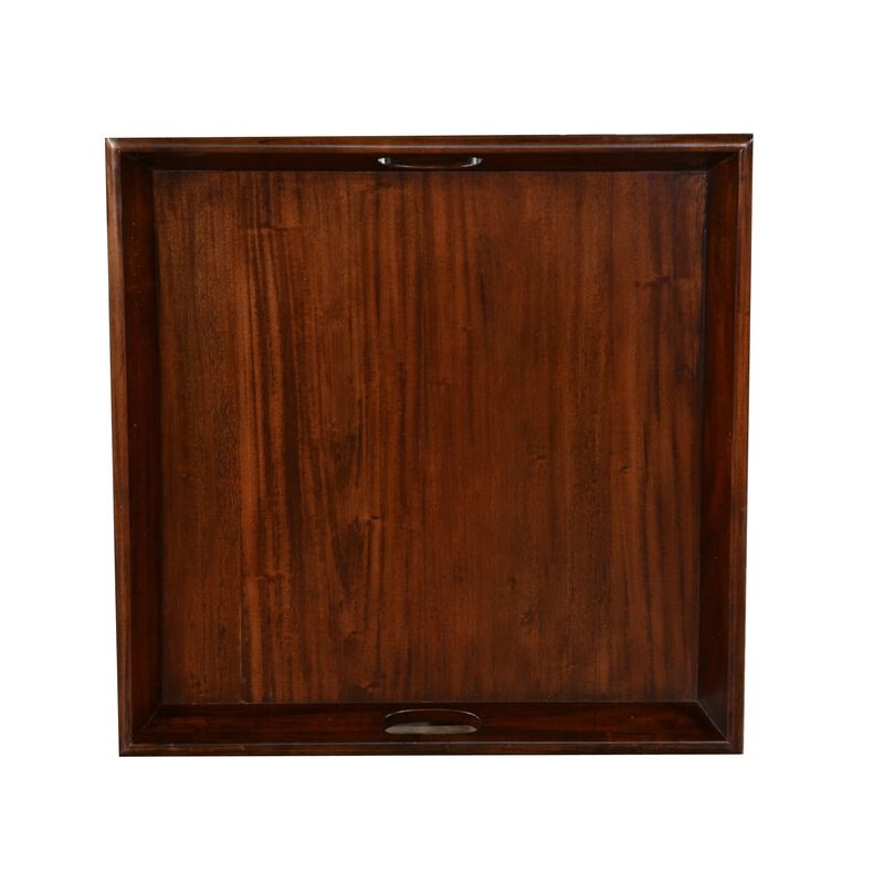Odel Decorative Serving Tray, 27x27 Square Dark Brown Mahogany Wood - Benzara
