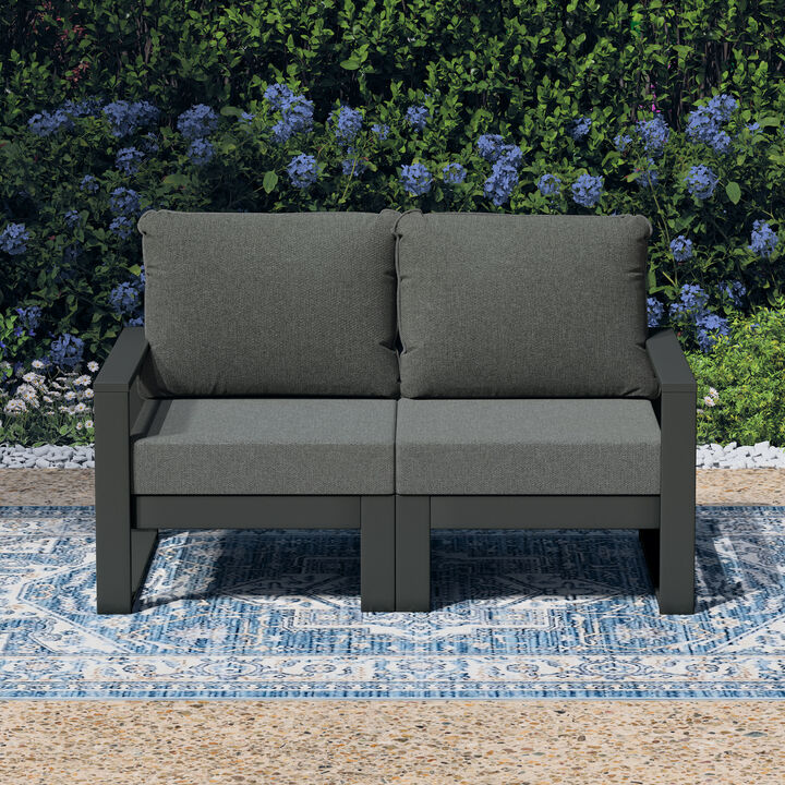 WestinTrends Outdoor HDPE All-Weather Modern Patio Loveseat with Waterproof Cushions