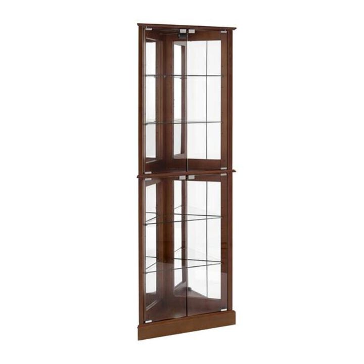 Corner Curio Display Cabinet with Lights Adjustable Tempered Glass Shelves for Elegant Home Decor