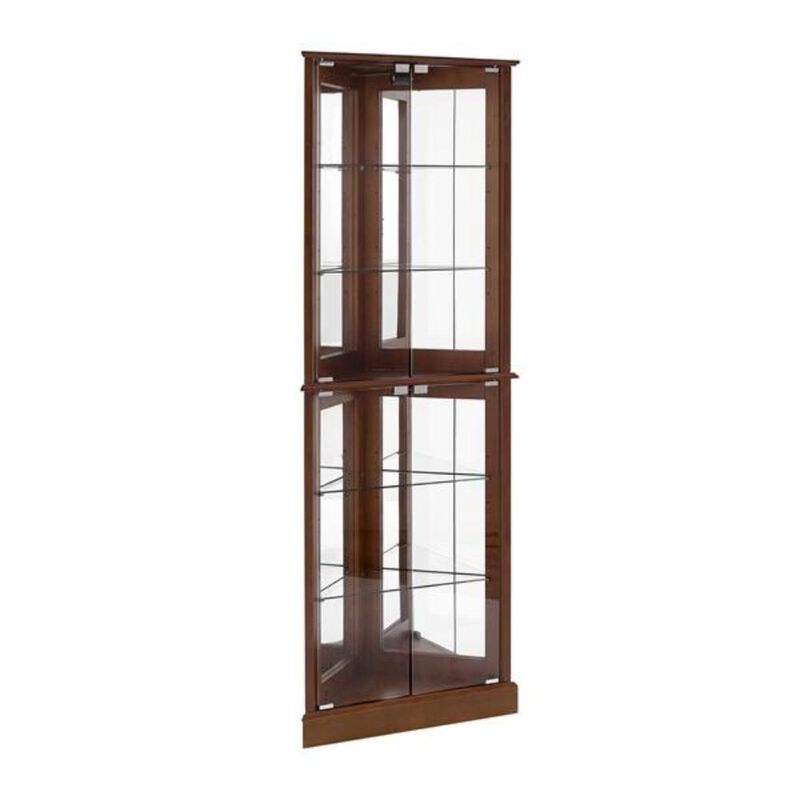 Corner Curio Display Cabinet with Lights Adjustable Tempered Glass Shelves for Elegant Home Decor
