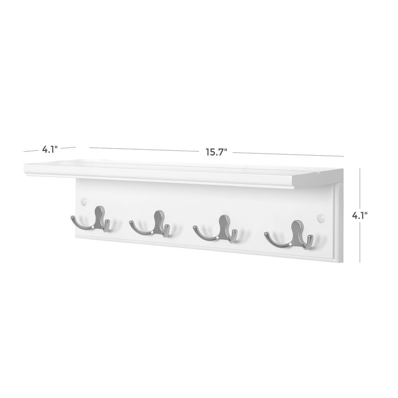 Entryway Hanging Coat Rack, with 4 Double Hooks, Wall Floating Shelf, White