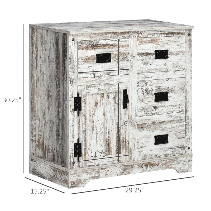 White Kitchen Organizer: Rustic Cabinet with Drawers & Cupboard for Dining Room