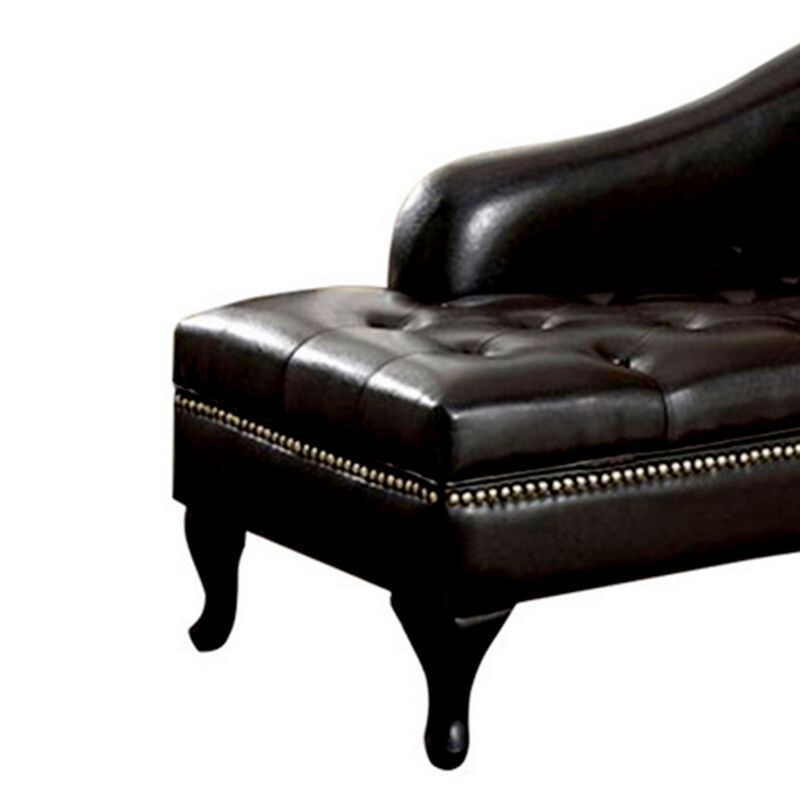Glorious Contemporary Leatherette Storage Chaise, Black-Benzara