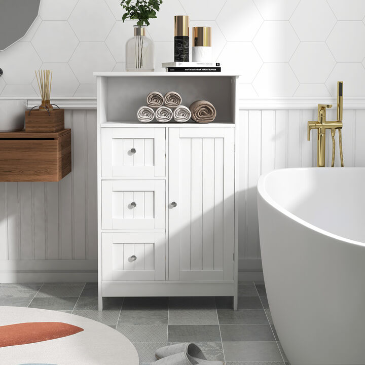 23.62 in. W. x 11.81 in. D x 39.37 in. H White Wood Linen Cabinet with Shelves and Storage