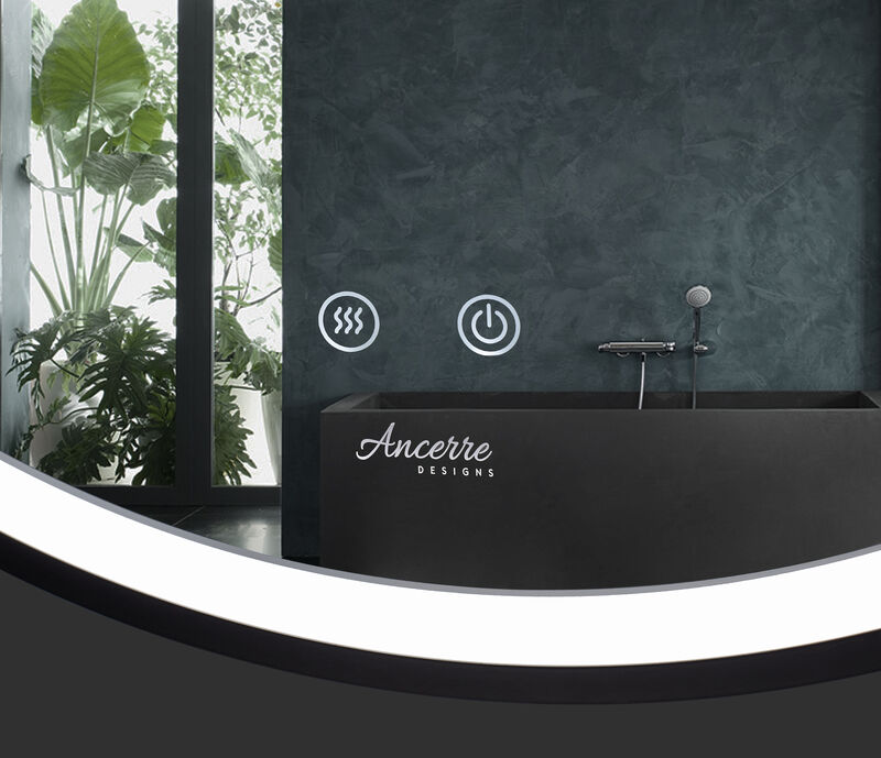 CIRQUE Round LED Black Framed Mirror with Defogger and Dimmer