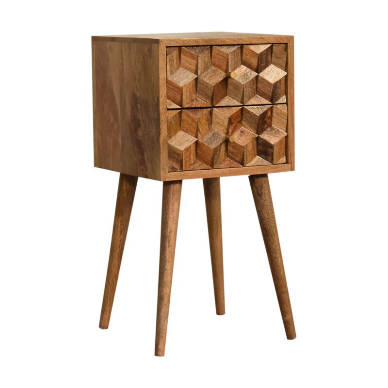 Mini Cube Carved 2 Drawer Nightstand