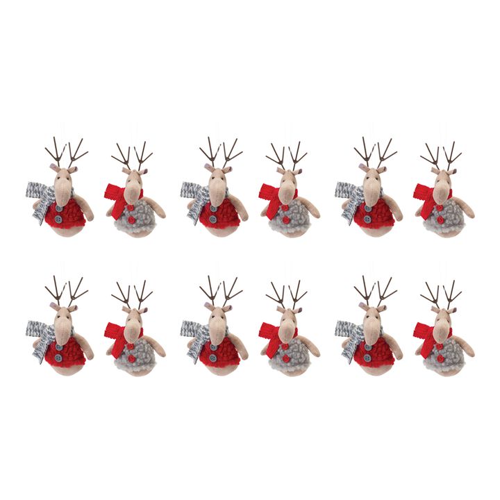 Plush Deer With Sweater Ornament (Set of 12)