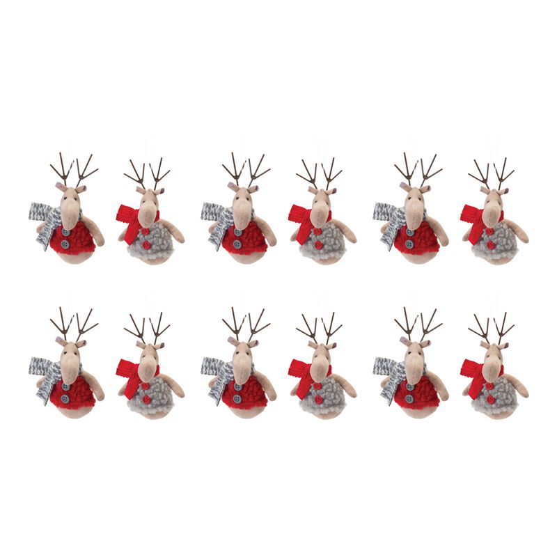 Plush Deer With Sweater Ornament (Set of 12)